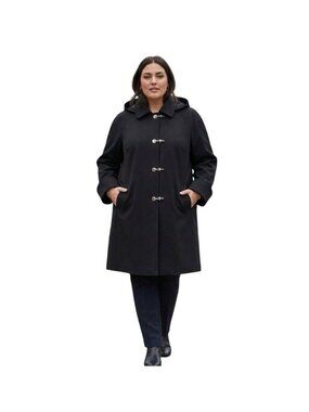 Women's London Fog Black Hooded Coat Toggle Front Plus Size 1X